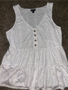Torrid White Eyelet V-Neck Tiered Tank